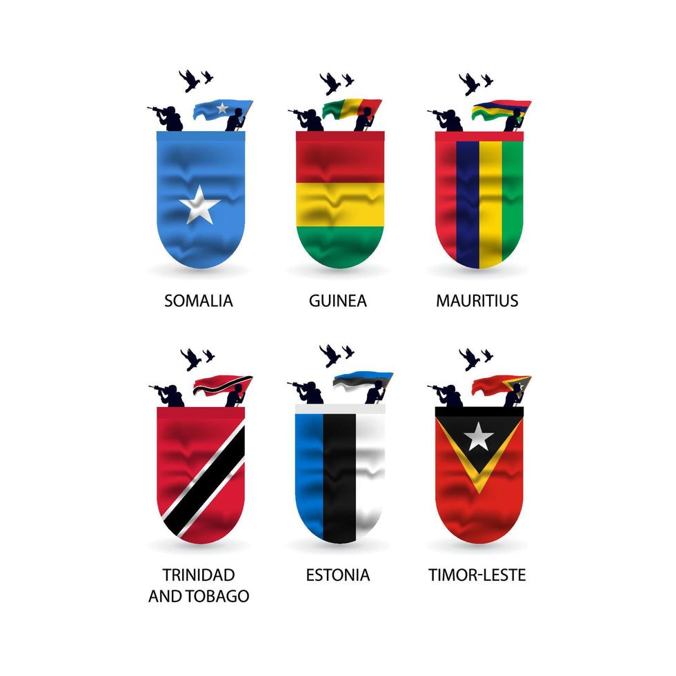 Flags collection of Somalia, Guinea, Mauritius, Trinidad and Tobago, Estonia, Timor-Leste vector