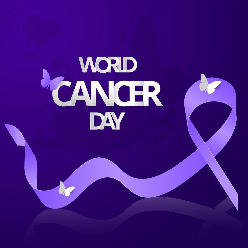 World cancer day purple ribbon concept poster design vector