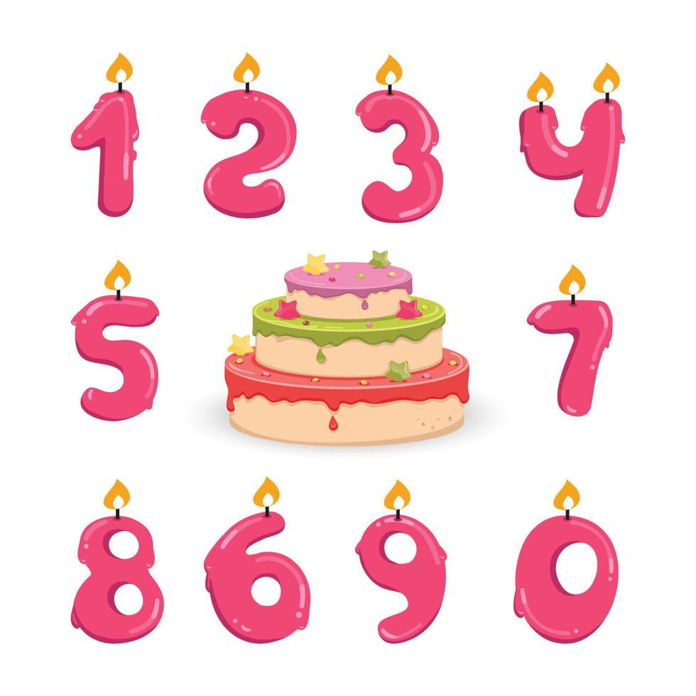 pastel de cumpleaños con juego de velas vector