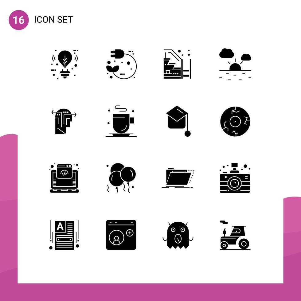 Mobile Interface Solid Glyph Set of 16 Pictograms of strategy warm pull cloud up Editable Vector Design Elements