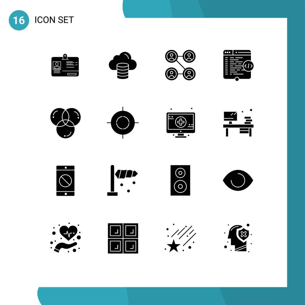 paquete de iconos vectoriales de stock de 16 signos y símbolos de línea para conexiones de codificación de colores ventana html elementos de diseño vectorial editables vector