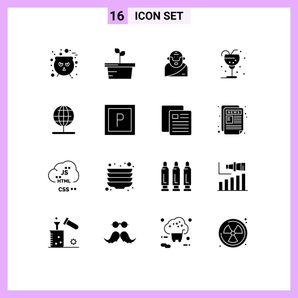 Set of 16 Modern UI Icons Symbols Signs for navigation straw greek ice drink Editable Vector Design Elements