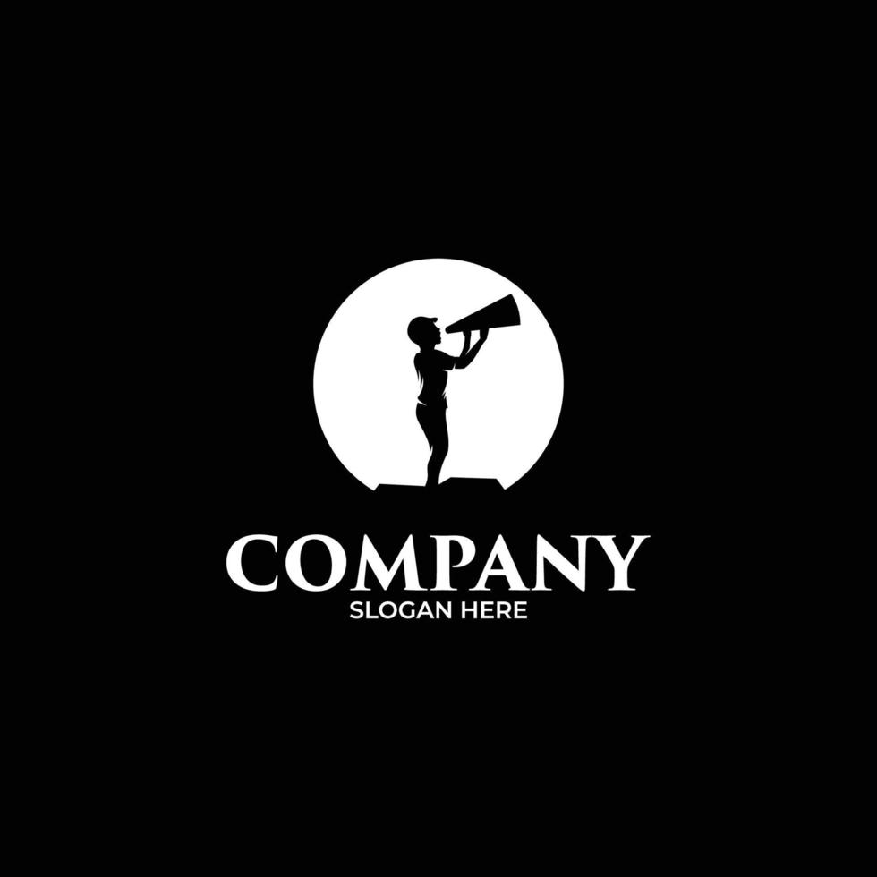 Silhouette of kids holding megaphone logo design vector