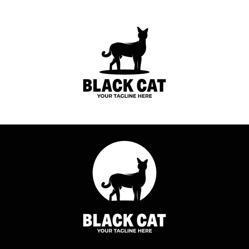 Silhouette of black cat logo design inspiration vector