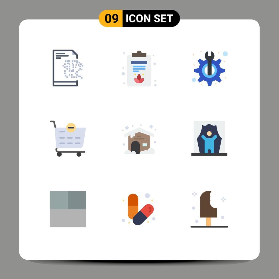 Pictogram Set of 9 Simple Flat Colors of artist cloudy technical weather shopping cart Editable Vector Design Elements