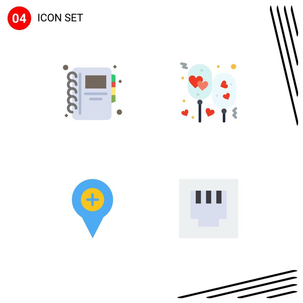 paquete de iconos planos de 4 símbolos universales de educación mapa aire fiesta pin elementos de diseño vectorial editables vector