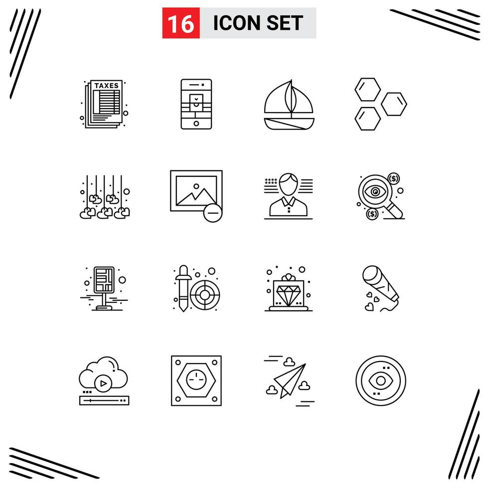 User Interface Pack of 16 Basic Outlines of decoration shape webcam science cells Editable Vector Design Elements