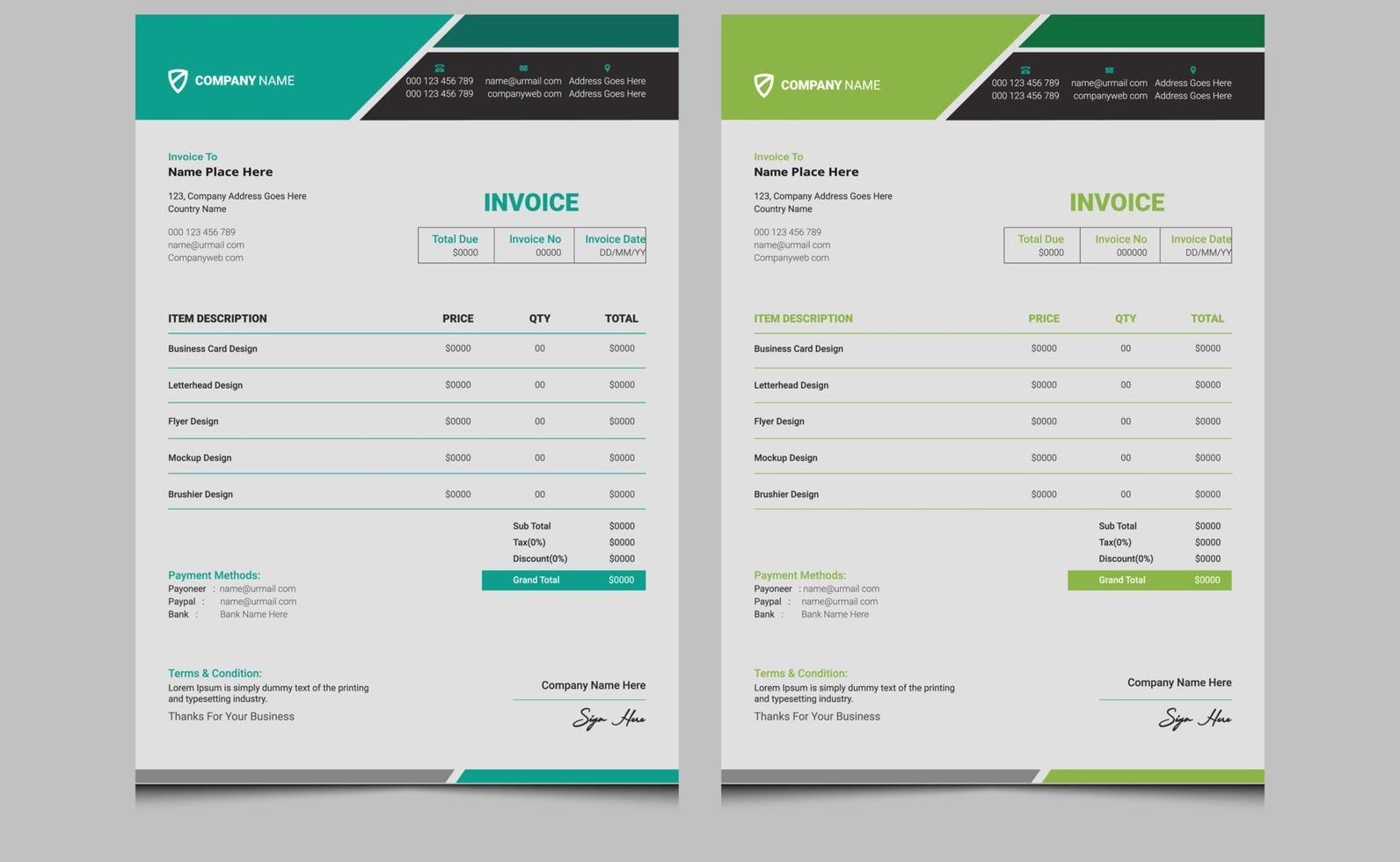 Simple elegant blue modern creative corporate identity professional abstract company official business style invoice design template. vector
