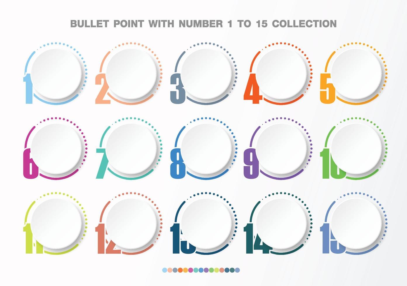 Bullet with number collection. Numbers from 1 to 15. vector