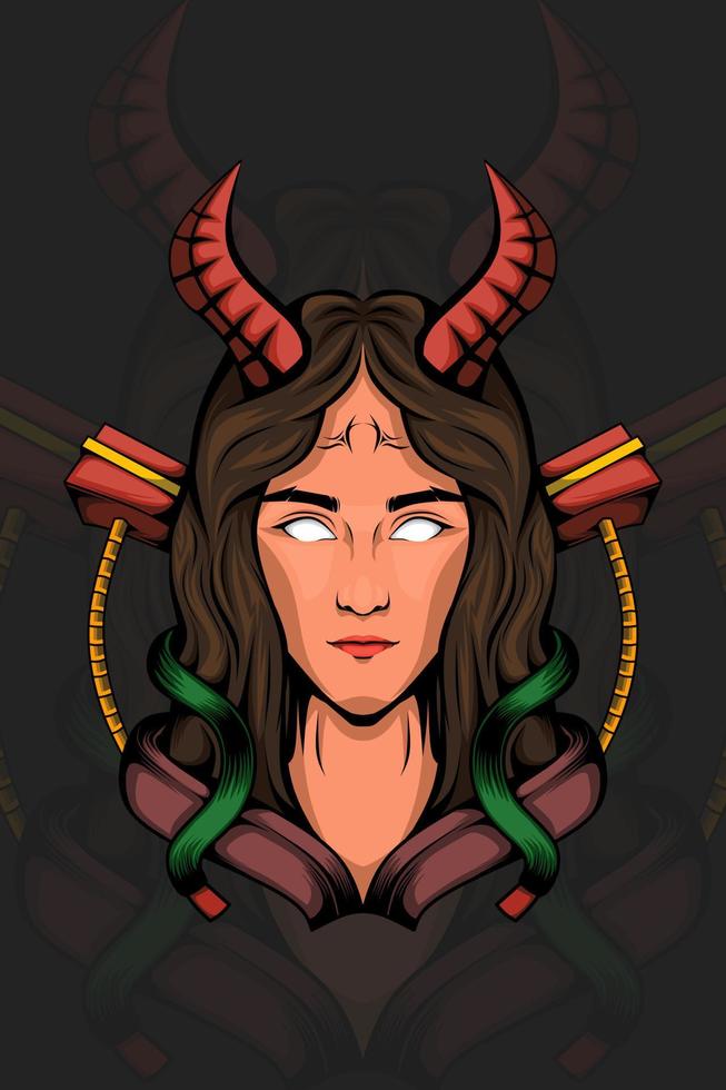 illustration of female face with horns vector