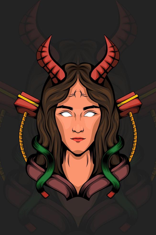 illustration of female face with horns vector