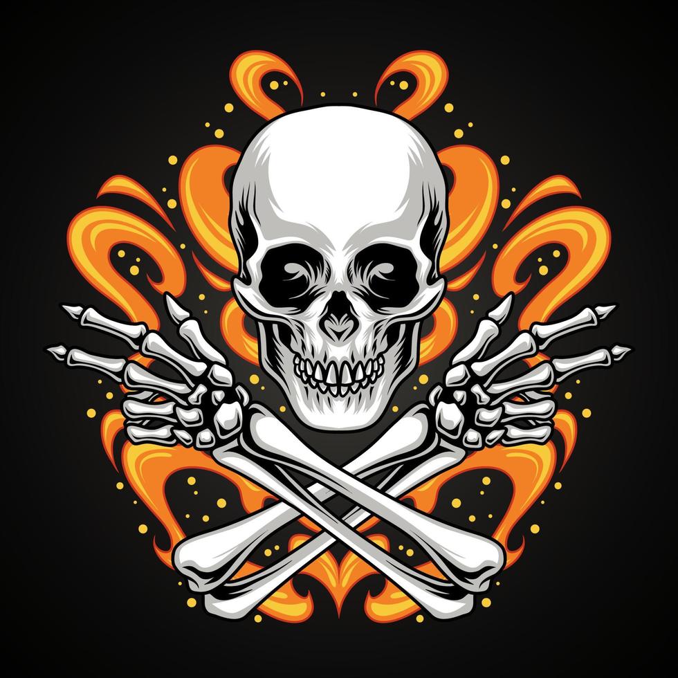 Skeleton skull with flame background vector