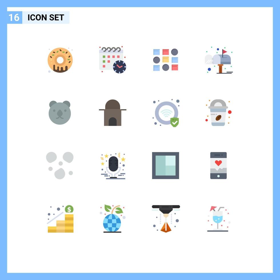grupo de 16 signos y símbolos de colores planos para la construcción de datos de cabeza desde el paquete editable de correo de oso de elementos creativos de diseño de vectores