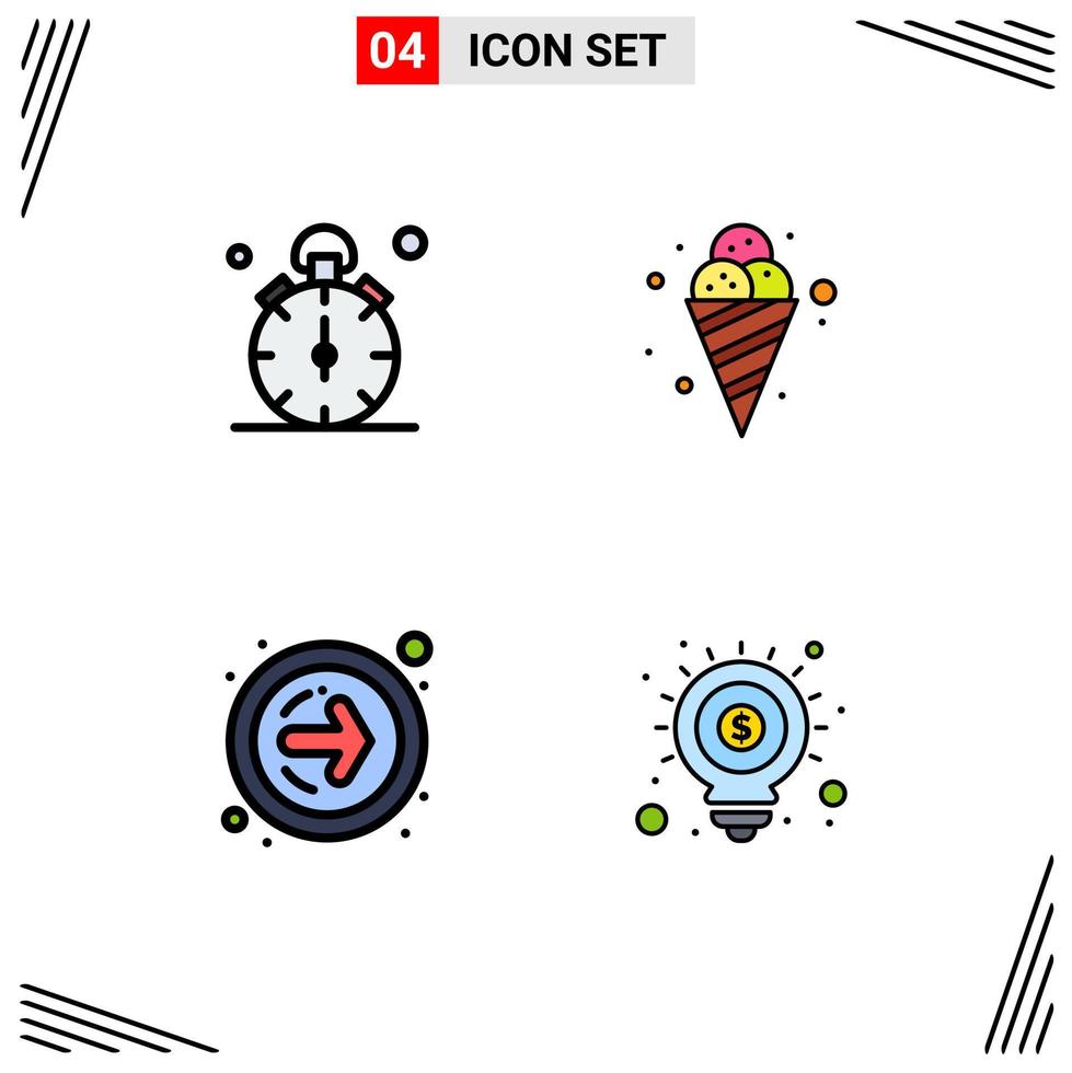 Modern Set of 4 Filledline Flat Colors and symbols such as watch forward arrow timer food next button Editable Vector Design Elements