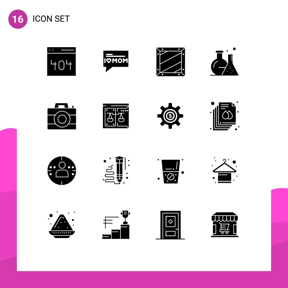 16 User Interface Solid Glyph Pack of modern Signs and Symbols of computer science coding lab tube Editable Vector Design Elements