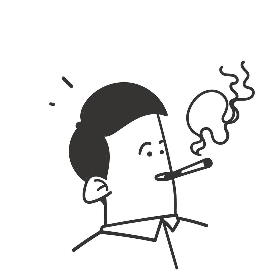 hand drawn doodle a man is smoking a cigarette illustration vector