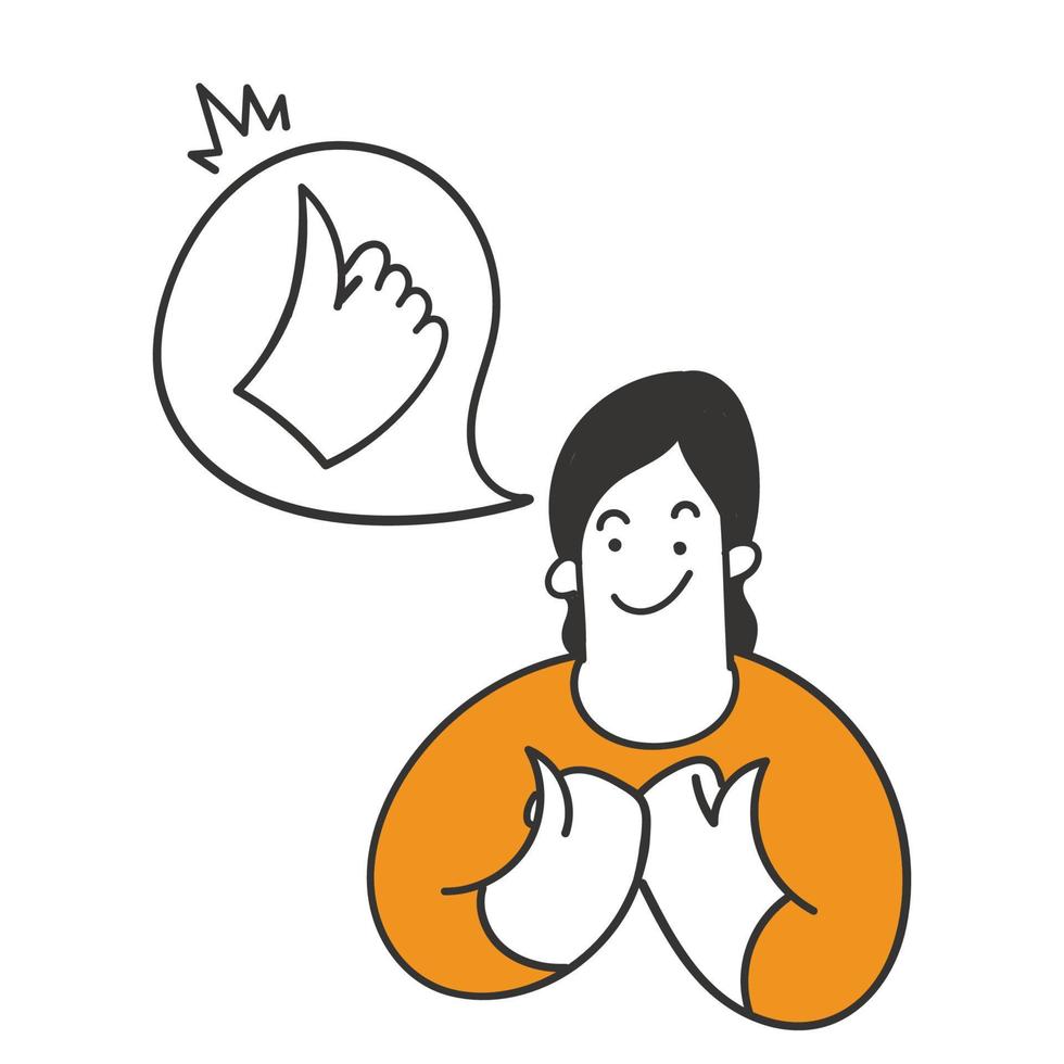 hand drawn doodle woman with thumb up symbol illustration vector