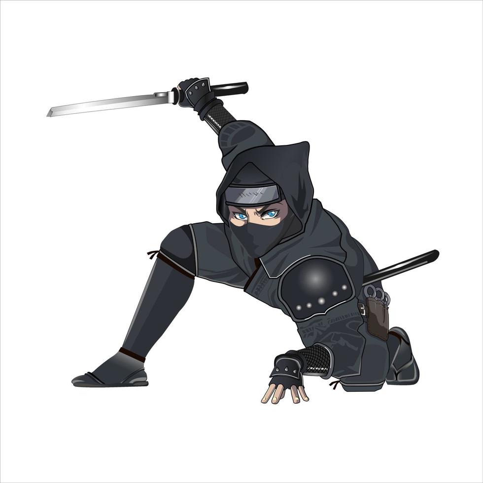 personaje de manga ninja femenino para cómics en el vector 03