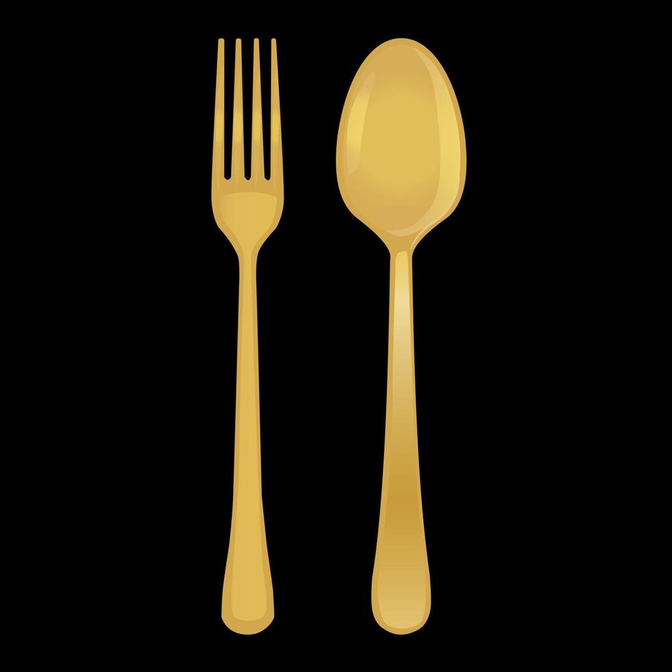 cuchara y tenedor de oro vector