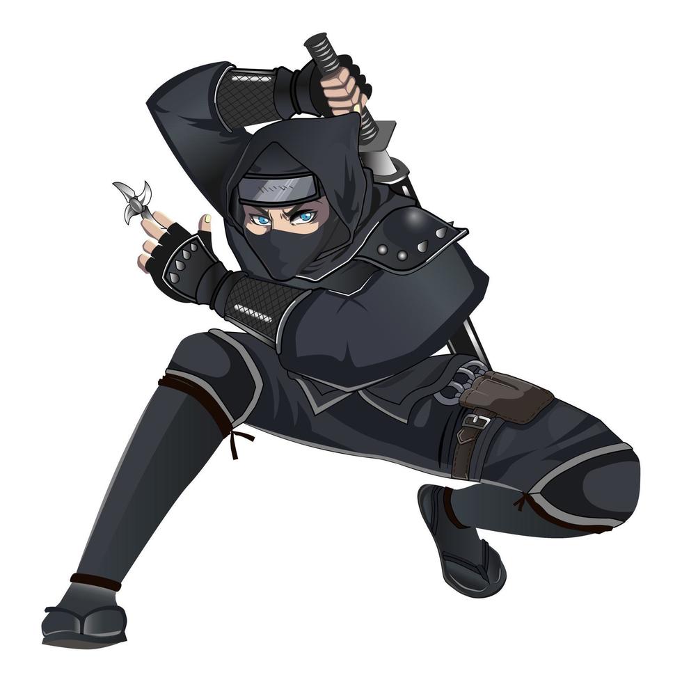 personaje de manga ninja femenino para cómics en vector