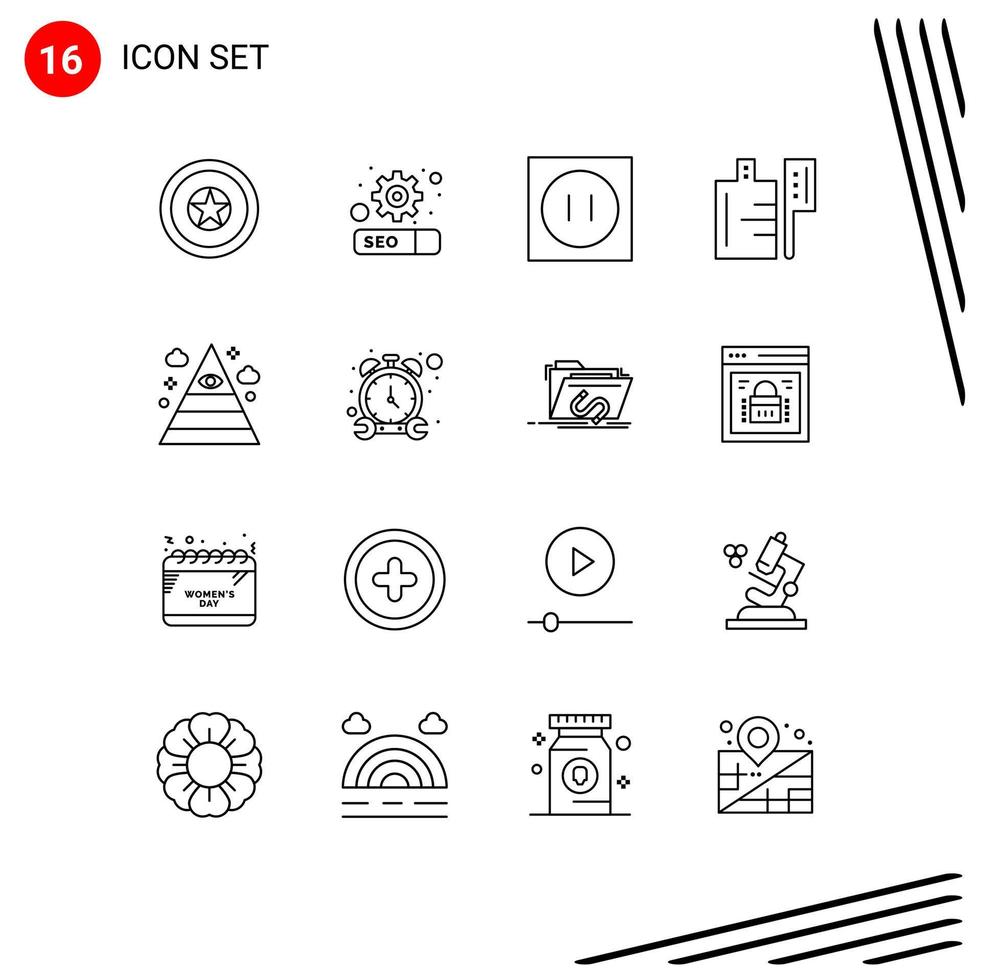 Universal Icon Symbols Group of 16 Modern Outlines of triangle illuminati electronic eye preparation Editable Vector Design Elements