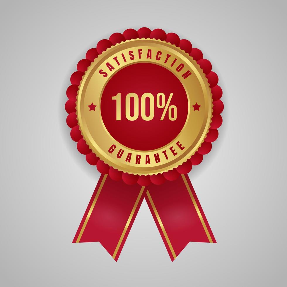 100 satisfaction guarantee label. gold badge with red ribbon isolated on white background. - Vector. vector