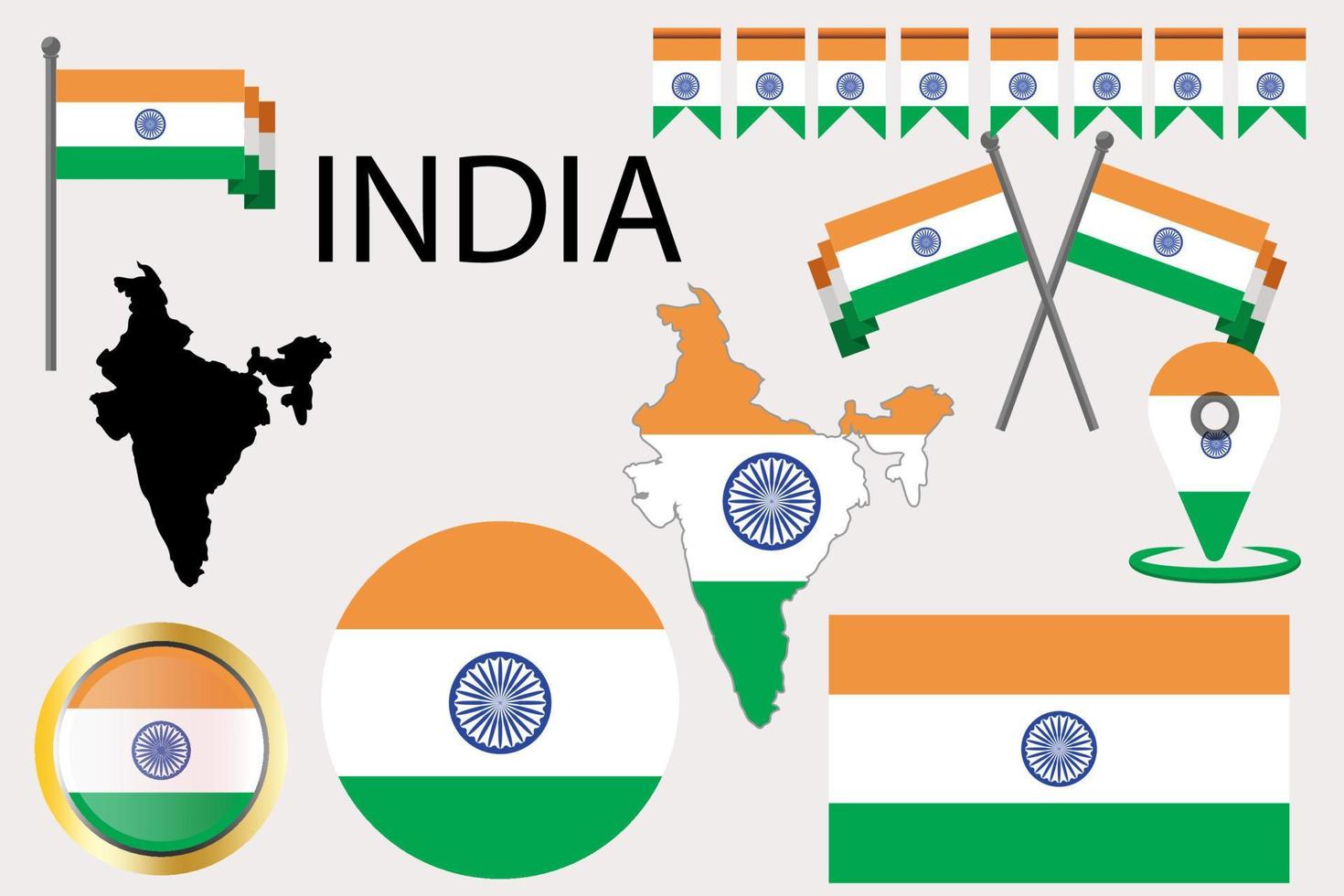 INDIA country flag and map. vectors