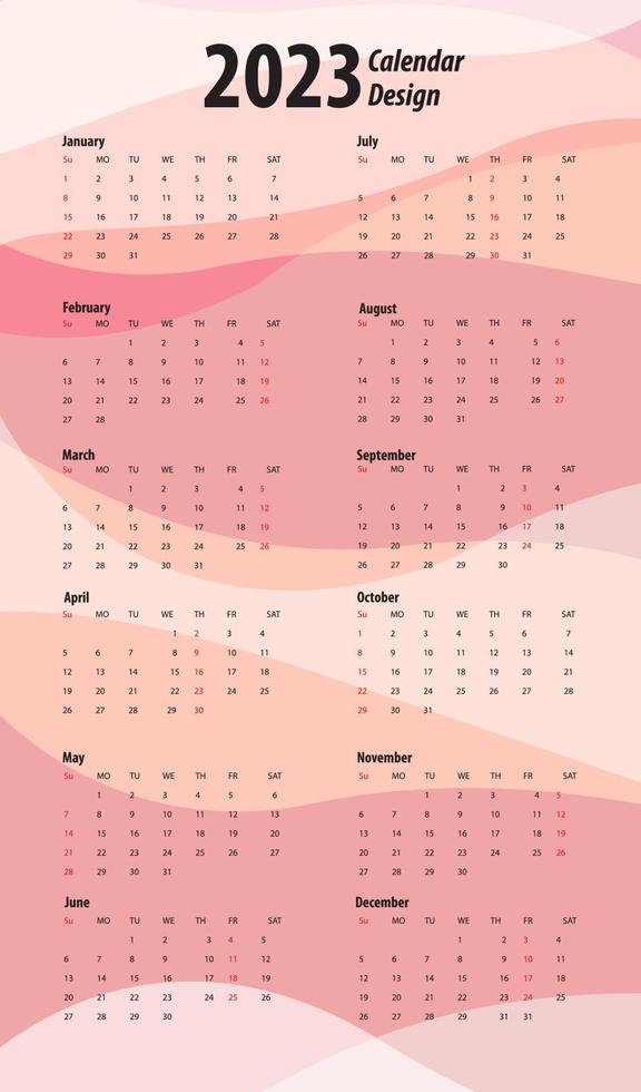English minimal calendar with black numbers, week start from Monday to Sunday year 2023, template format, Liquid shape abstract background for cover calendar vector