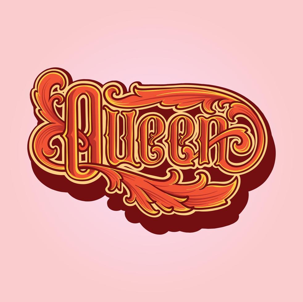 Classic elegant flourish queen hand lettering text Vector illustrations for your work Logo, mascot merchandise t-shirt, stickers and Label designs, poster, greeting cards advertising business company