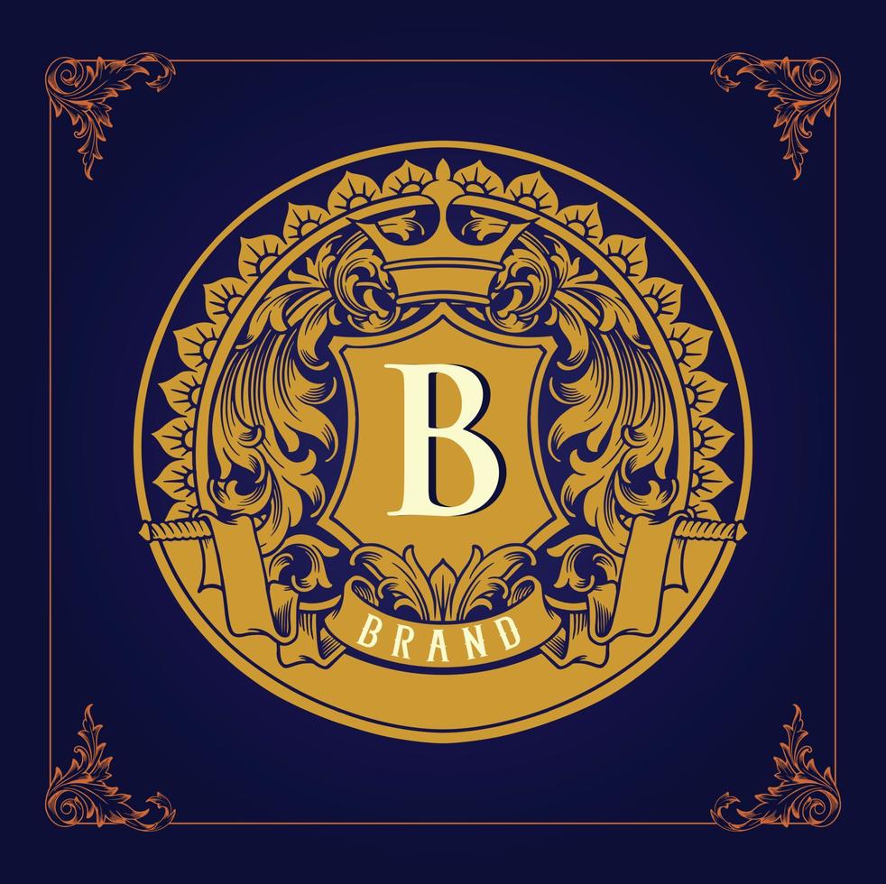 Classic gold label crown shield illustration Vector for your work Logo, mascot merchandise t-shirt, stickers and Label designs, poster, greeting cards advertising business company or brands.