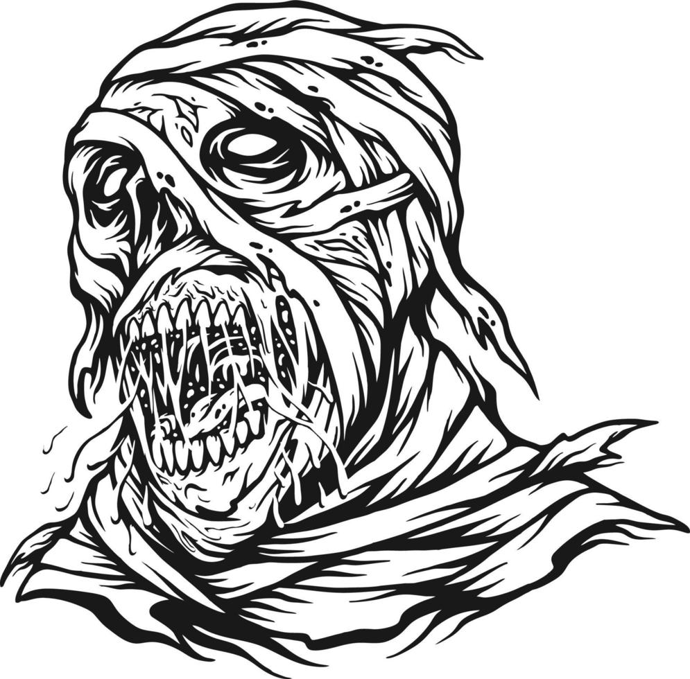 Creepy zombie monster mummy skull head silhouette vector