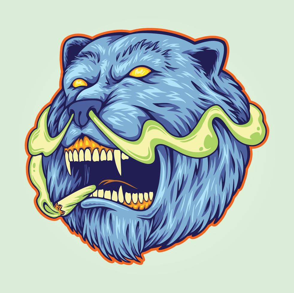 Angry polar bear head smoking marijuana illustration Vector for your work Logo, mascot merchandise t-shirt, stickers and Label designs, poster, greeting cards advertising business company or brands.