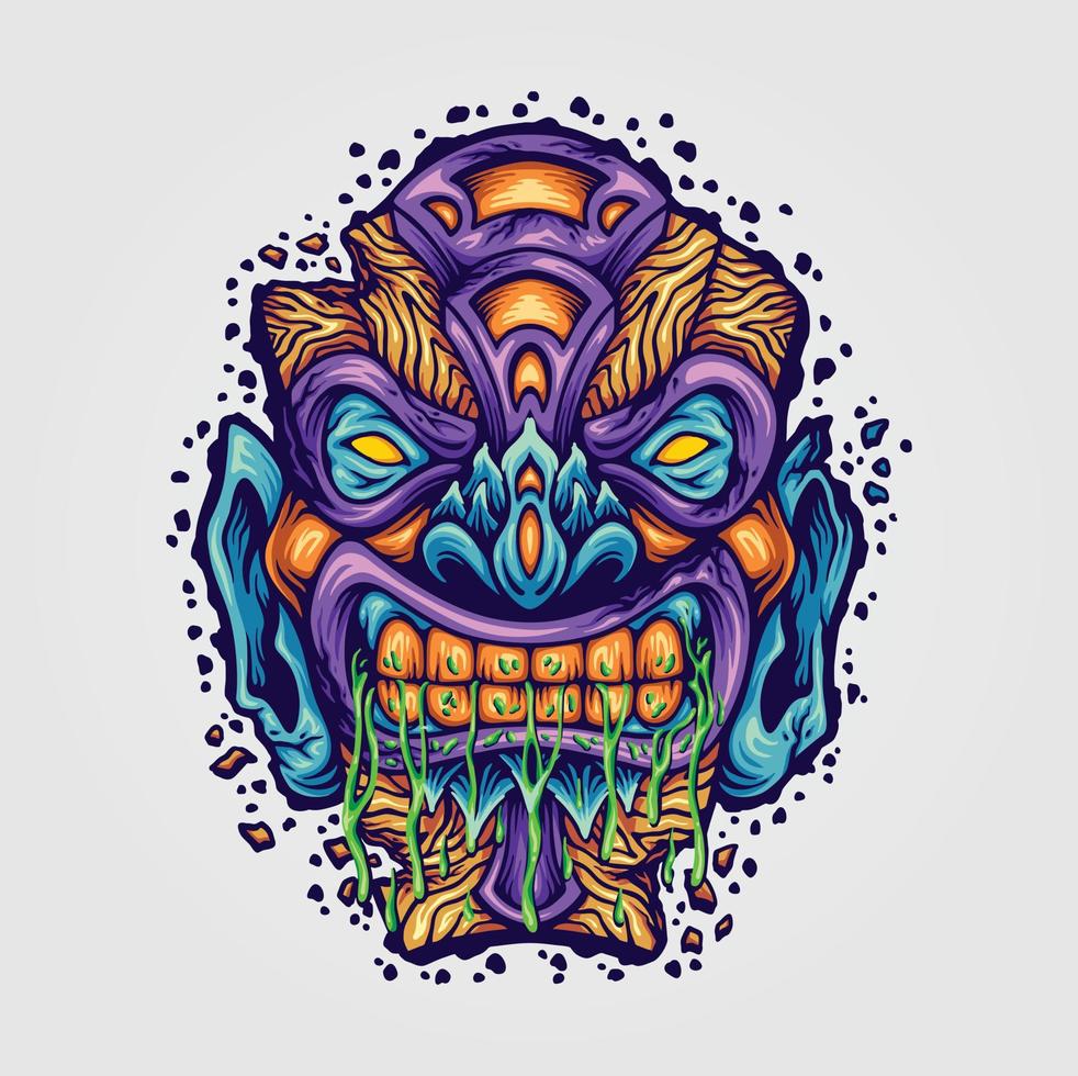 Angry tiki bar mask hawaiian monster illustration Vector for your work Logo, mascot merchandise t-shirt, stickers and Label designs, poster, greeting cards advertising business company or brands.