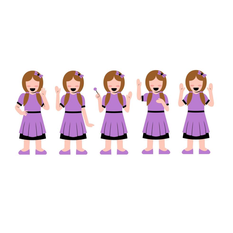 Set Of Little Girl Character Waving Hand vector