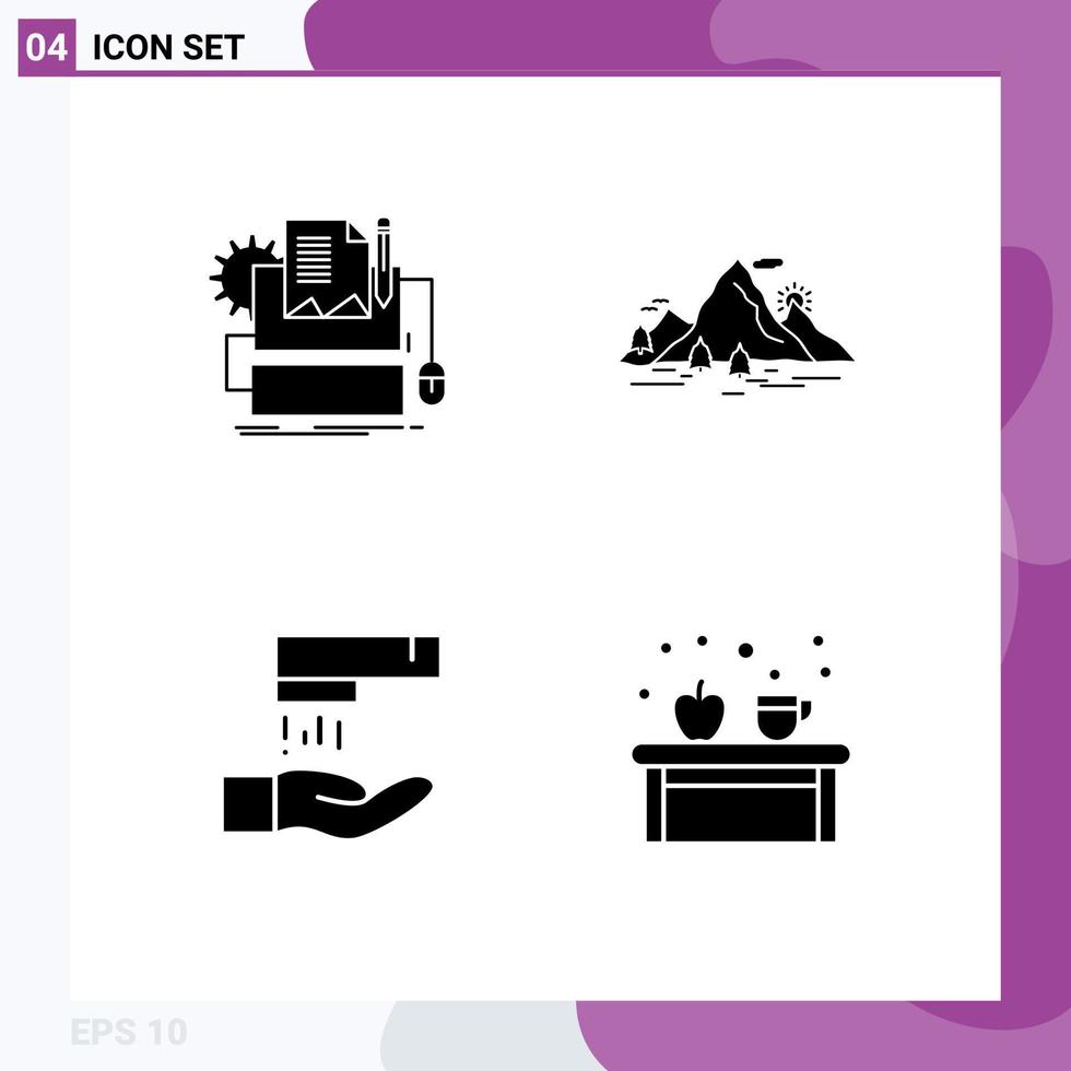 Pack of 4 creative Solid Glyphs of type writer scene paper hill wash Editable Vector Design Elements