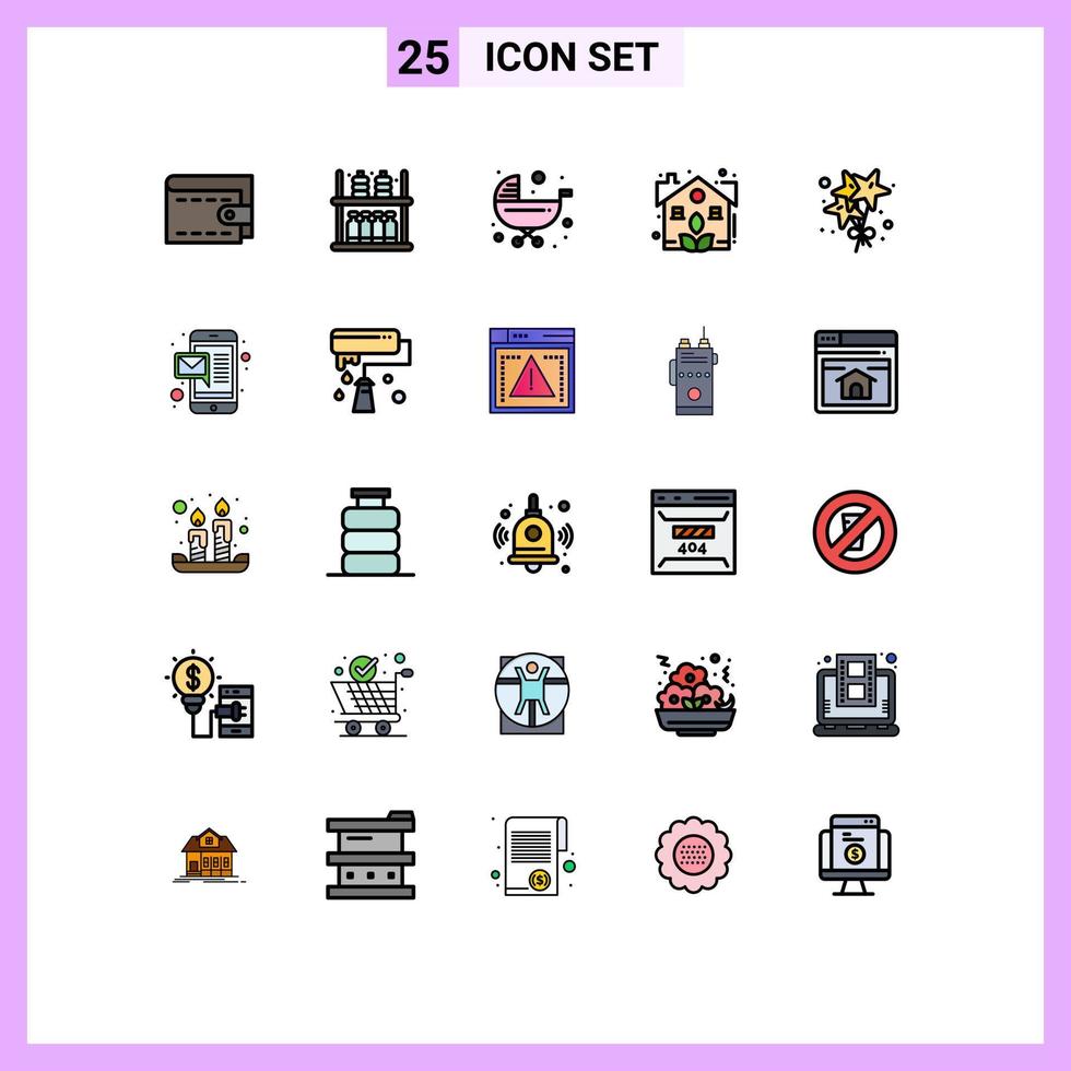 User Interface Pack of 25 Basic Filled line Flat Colors of stare real kids plant estate Editable Vector Design Elements