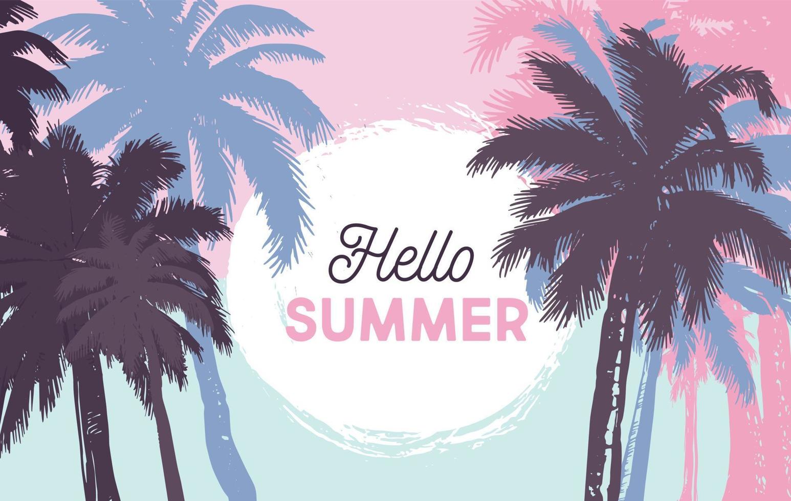 Hello Summer, Palm hand drawn illustrations, vector