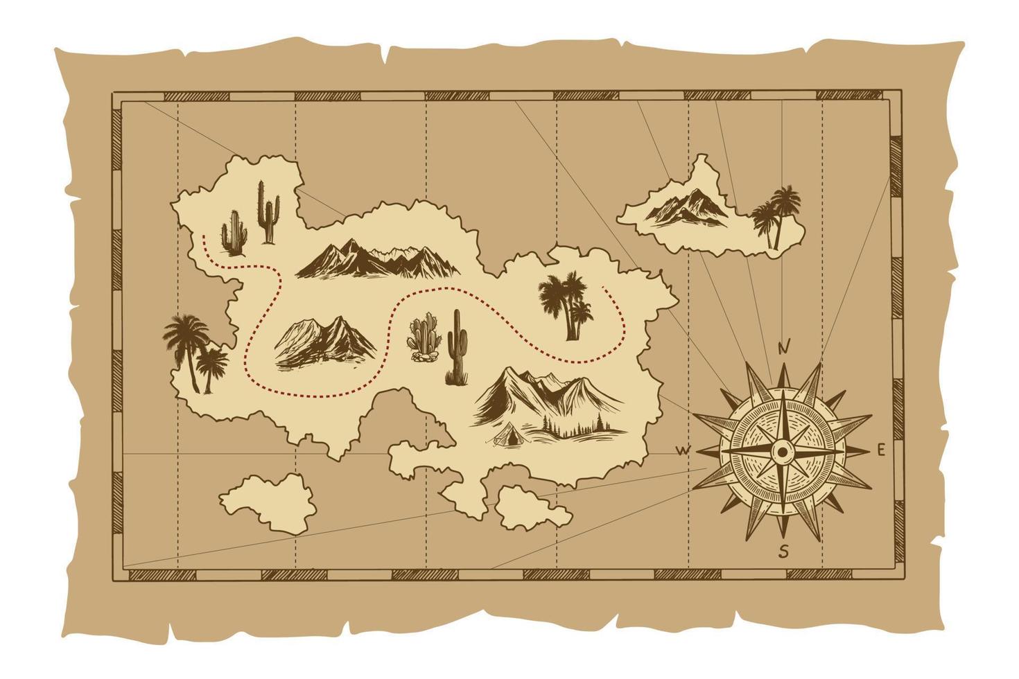 Pirate old map hand drawn Illustration. vector
