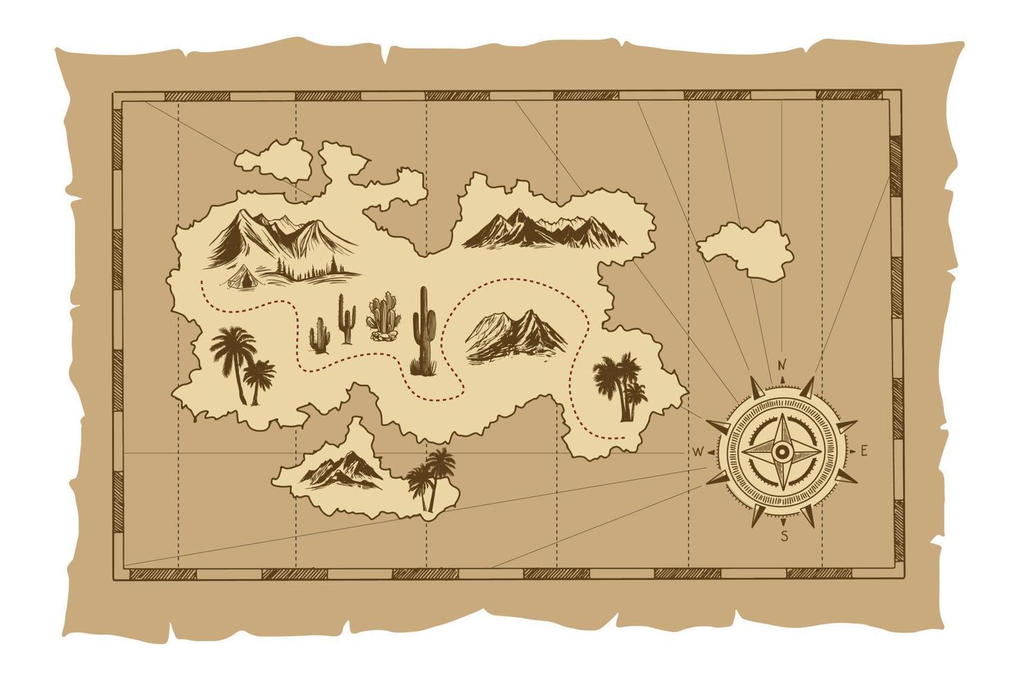 Pirate old map hand drawn Illustration. vector