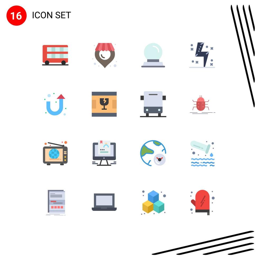 Mobile Interface Flat Color Set of 16 Pictograms of sign power glass stand energy charge Editable Pack of Creative Vector Design Elements