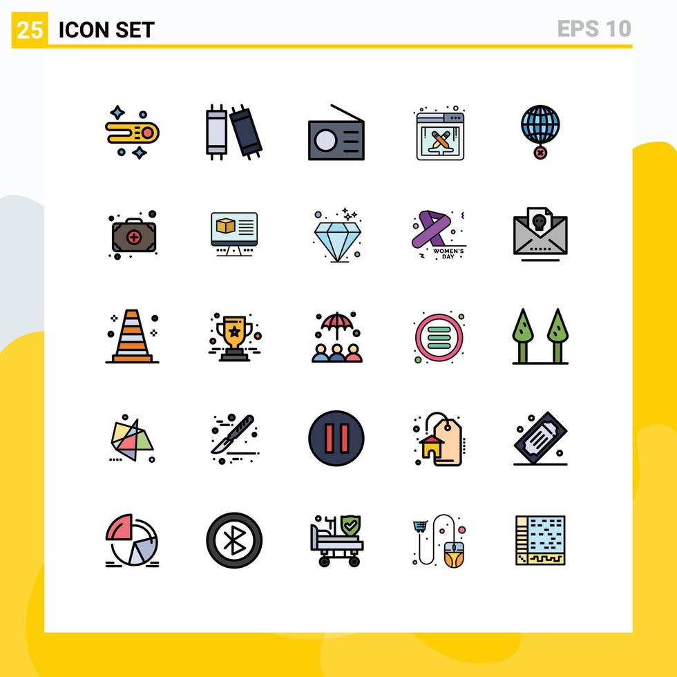 Group of 25 Filled line Flat Colors Signs and Symbols for internet global radio earth software Editable Vector Design Elements