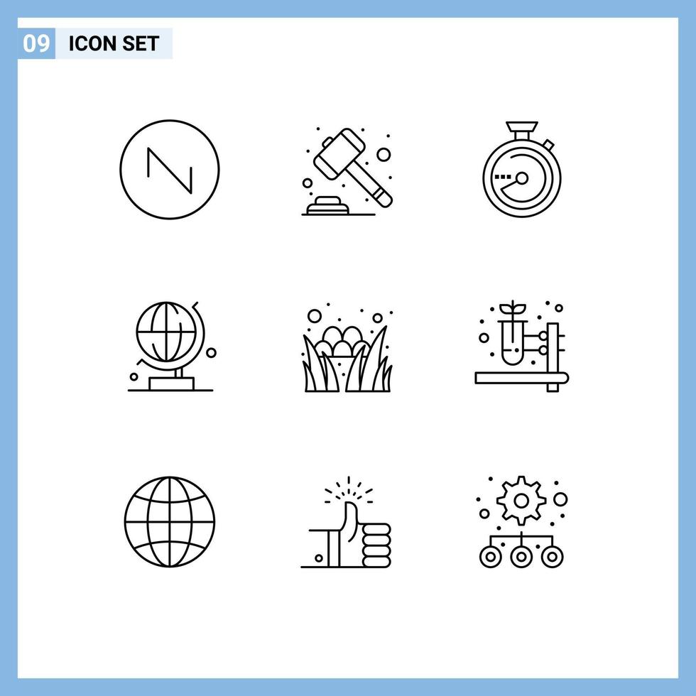 9 Universal Outlines Set for Web and Mobile Applications festival grass compass egg globe Editable Vector Design Elements