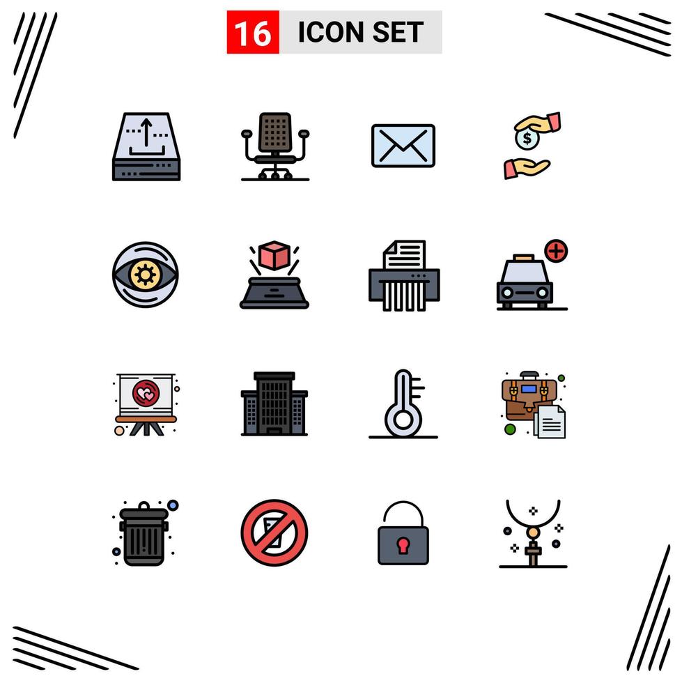 16 Universal Flat Color Filled Line Signs Symbols of money business email corrupt bribery Editable Creative Vector Design Elements