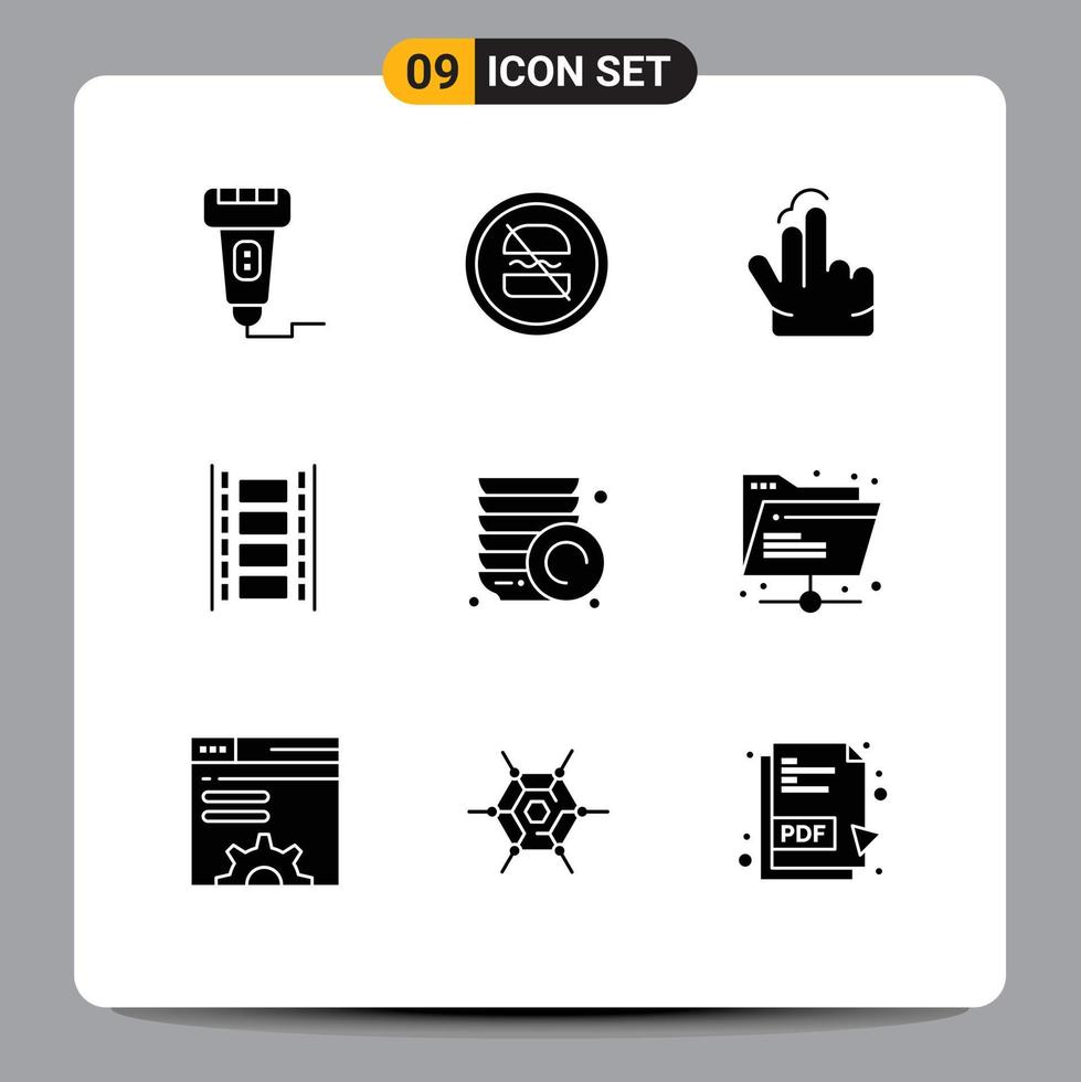 Stock Vector Icon Pack of 9 Line Signs and Symbols for filmstrip film dieting animation hand Editable Vector Design Elements