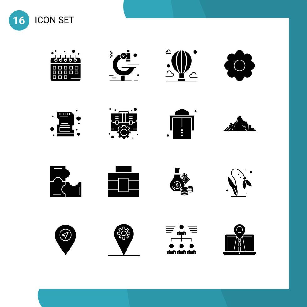 Editable Vector Line Pack of 16 Simple Solid Glyphs of card memory cloud card pot Editable Vector Design Elements