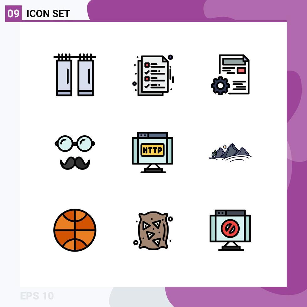 Editable Vector Line Pack of 9 Simple Filledline Flat Colors of domain glasses document father edit Editable Vector Design Elements