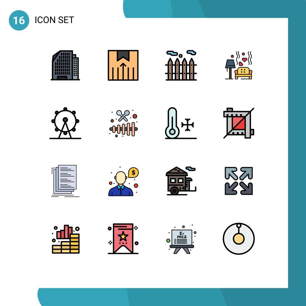 grupo de símbolos de icono universal de 16 líneas llenas de colores planos modernos de signo ocio bienes raíces vacaciones corazón elementos de diseño de vectores creativos editables