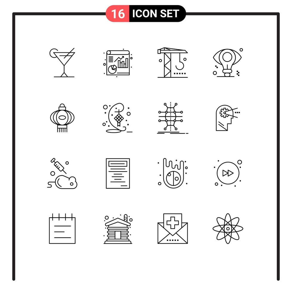 16 Creative Icons Modern Signs and Symbols of chinese light machinery lantern bulb Editable Vector Design Elements