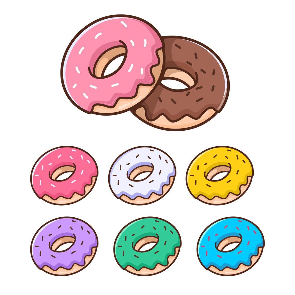 Donuts Vector Icon set Illustration. Food Icon Concept White Isolated. Flat Cartoon Style Suitable for Web Landing Page, Banner, Sticker, Background