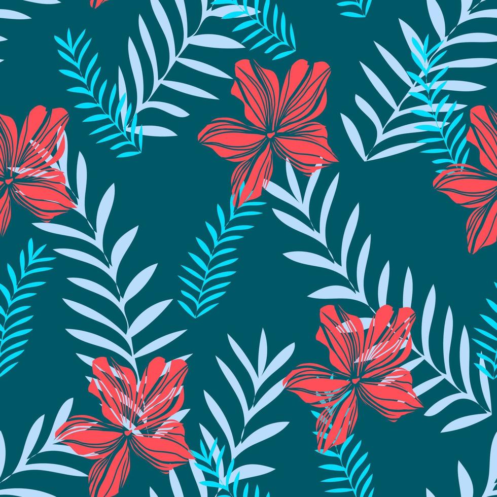 patrón de fondo transparente de camisa aloha hawaiana, ilustración brillante para textiles, diseño de moda, accesorios de verano, decoración interior del hogar, papel tapiz floral de primavera, diseño de portada, impresión botánica vector